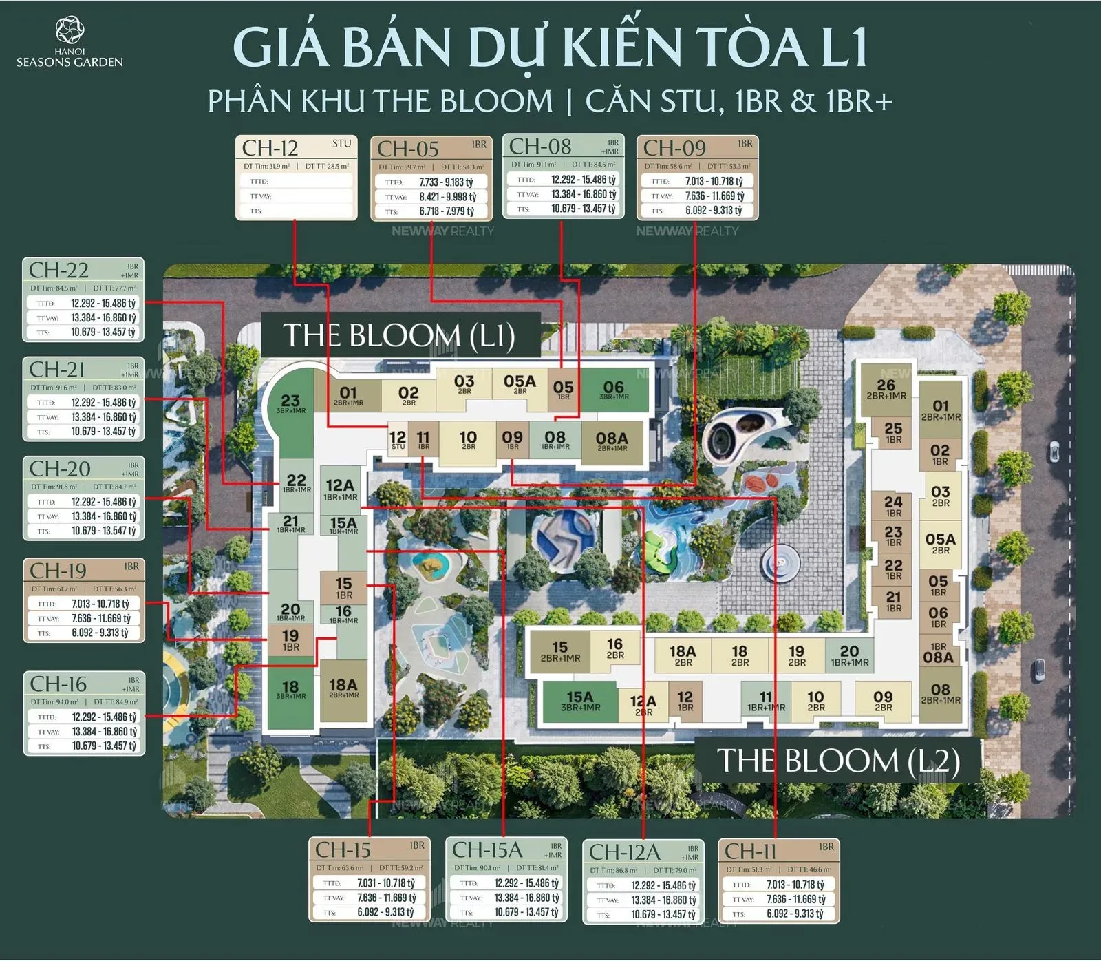 Căn 2PN L1 The Bloom Lumiere Hanoi Seasons Garden