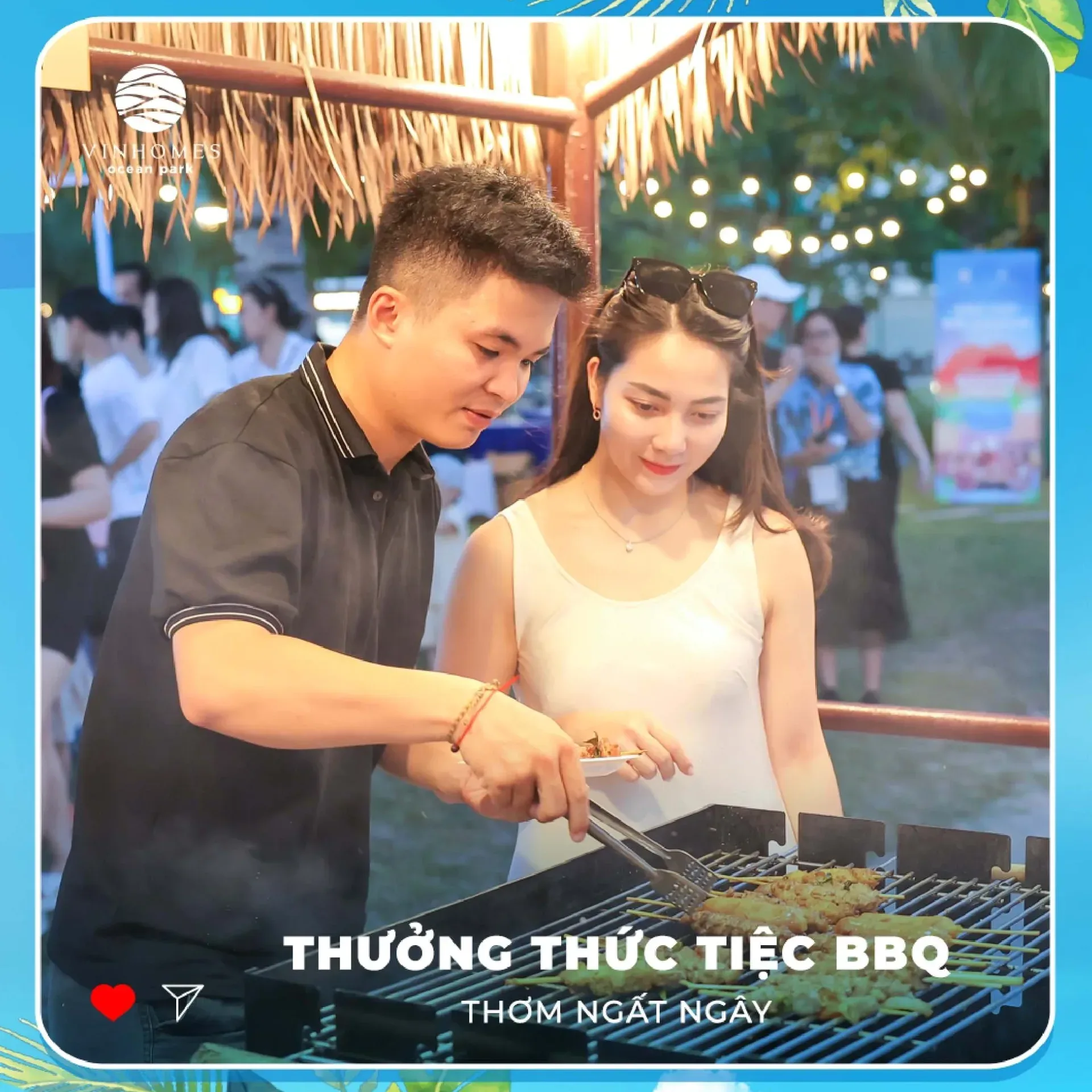 Gia đình cắm trại tổ chức tiệc BBQ ven hồ Vinhomes Ocean Park 1